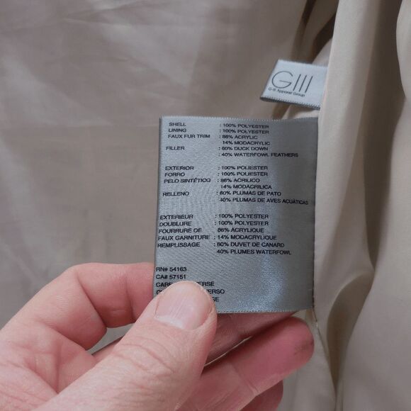 Kenneth Cole Reaction Down Puffer Coat Women’s Size Small Taupe Faux Fur Hood - Picture 6 of 7